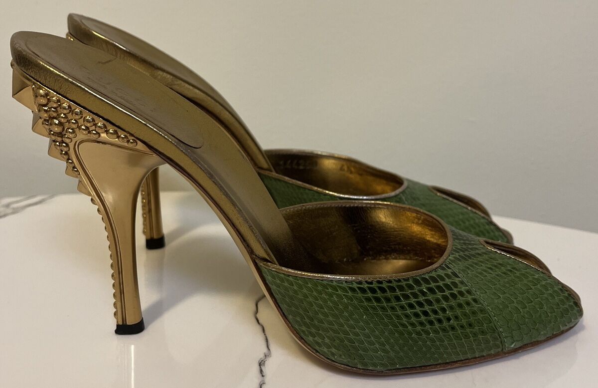 Gucci Tom Ford Leaf Green Snakeskin Studded Gold High Heel Gucci Tom Ford Leaf Green Snakeskin Studded Gold High Heel