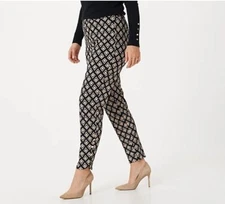 Dennis Brasso luxe crepe printed ankle pants with button detail Small Black