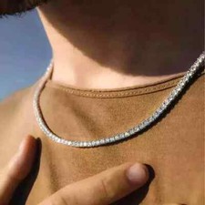 20Ct Round Cut Lab-Created Diamond Men's Tennis Necklace 14k White Gold Finish