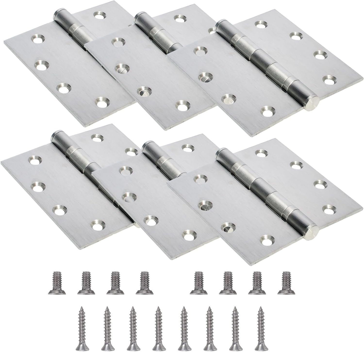 6-Pack 4.5 Inch X 4.5 Inch Silver Heavy Duty Commercial Door Hinge with Silent S