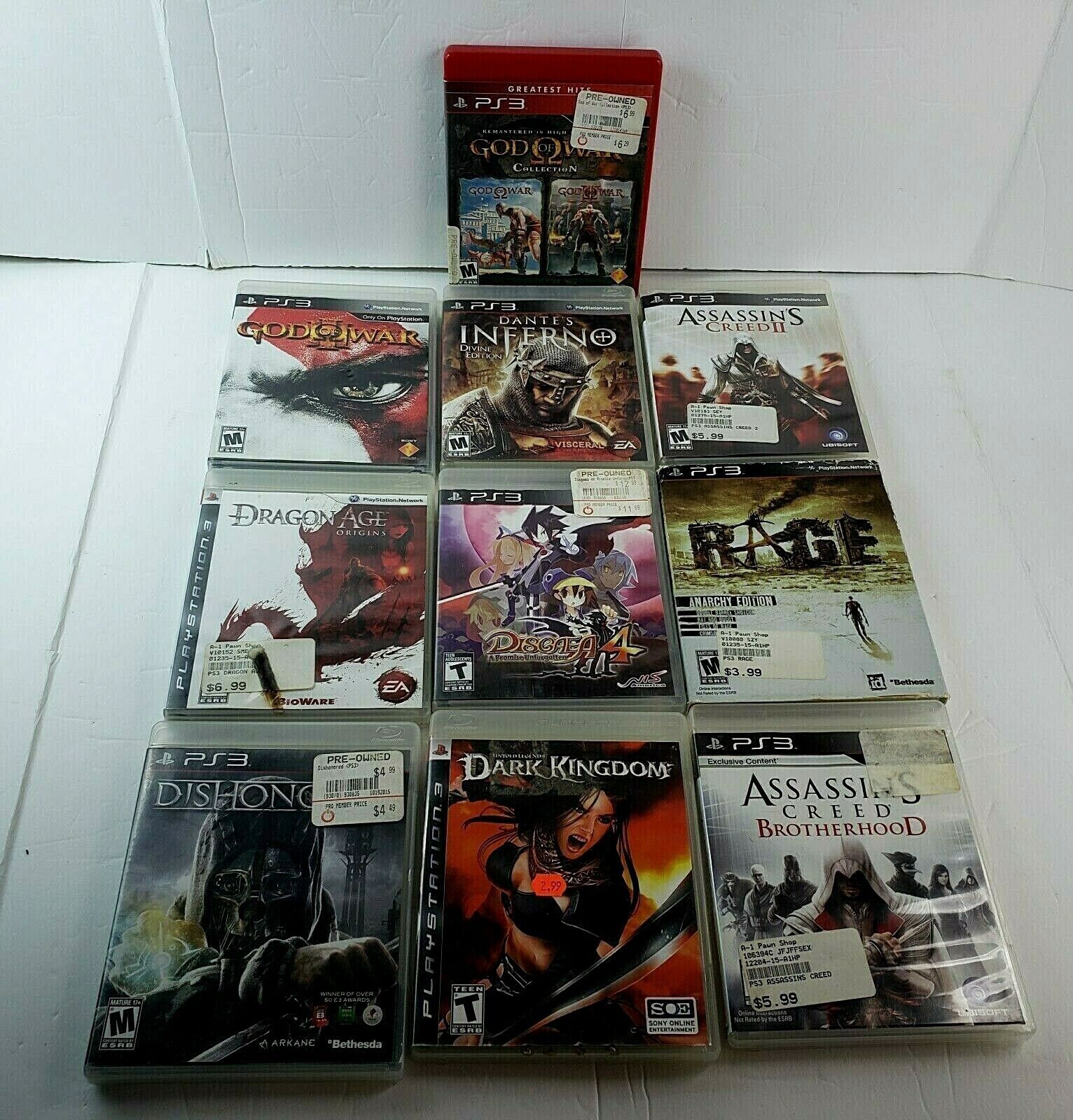 Lot of 10 Playstation 3 PS3 Games - Tested - God of War, Dishonored, Rage &  More