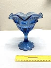 Fenton Art Glass Twilight Blue "Valencia" Pattern Ruffled Edge Compote, Marked