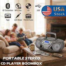 NEW Portable Bluetooth Speaker CD Player Boombox W/Cassette AM/FM Radio USB MP3
