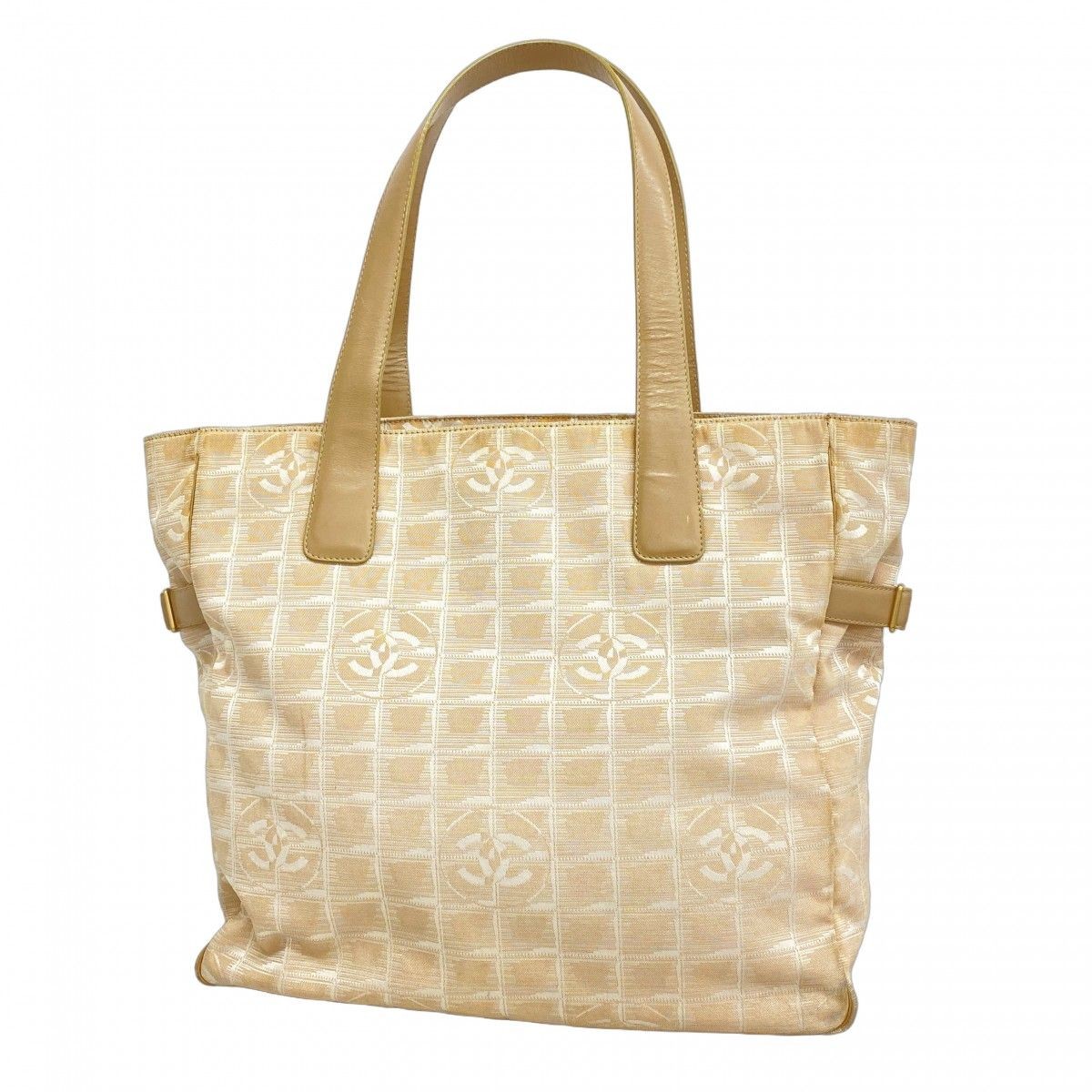 CHANEL Beige Nylon Tote Bag with Gold Hardware Preowned PM481340 Travel Bag