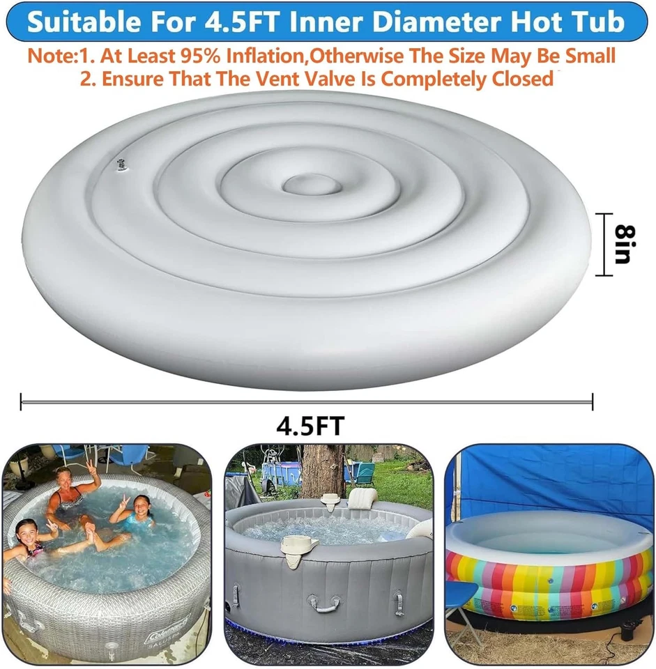 Cubierta de bañera de hidromasaje inflable de 4,5 pies - Tapa de ahorro de energía para bañera de hidromasaje redonda - Plegable P Foto 2 de 4
