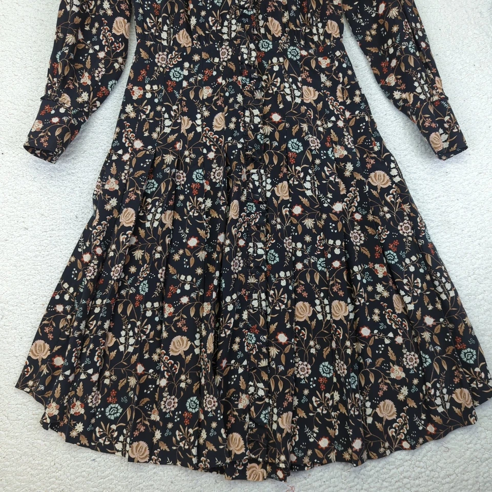 Maxi Vestido FRAME Mujer Estampado Floral Manga Larga, Bohemio Negro Multicolor Foto 4 de 4