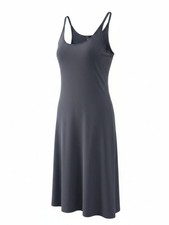 Eileen Fisher 100 Silk Scoop Neck A-Line Midi Dress Slate Gray Minimalist sz S