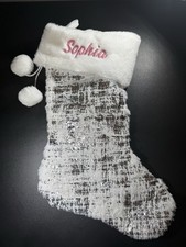 15  Christmas Stocking White / Silver With SOPHIA In Pink Fonts BRAND NEW