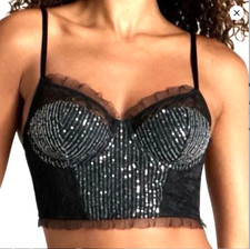 Womens WILD FABLE black sequin bra MEDIUM NWT corset bustier lace top tank