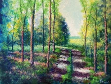 Woodland Pathway Acrylic Painting 18x24 on Stretched Canvas by Semberecki