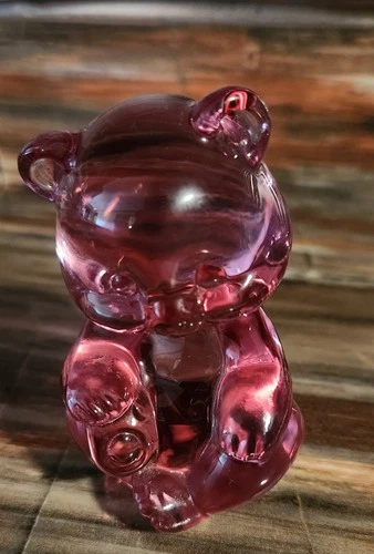 Vintage Fenton Pink Cranberry Sitting Teddy Bear Figurine