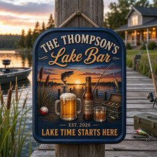 Letrero de madera Lake Bar diseño de muelle de pesca personalizado para regalo de cabaña Lake House