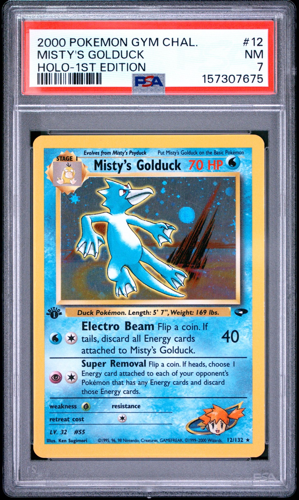 2000 POKEMON GYM CHALLENGE HOLO-1ST EDITION #12 MISTY'S GOLDUCK PSA 7