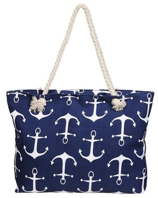 Stofftasche Strandtasche Motiv ''Anker'' blau / weiß
