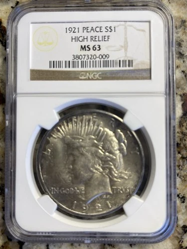 1921 Peace Silver Dollar High Relief NGC MS 63 UNC *Toned*