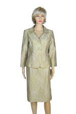 JONES NEW YORK NWT Size 6 Beige-Gold Embossed 2-Piece Skirt Suit Lined MSRP 280