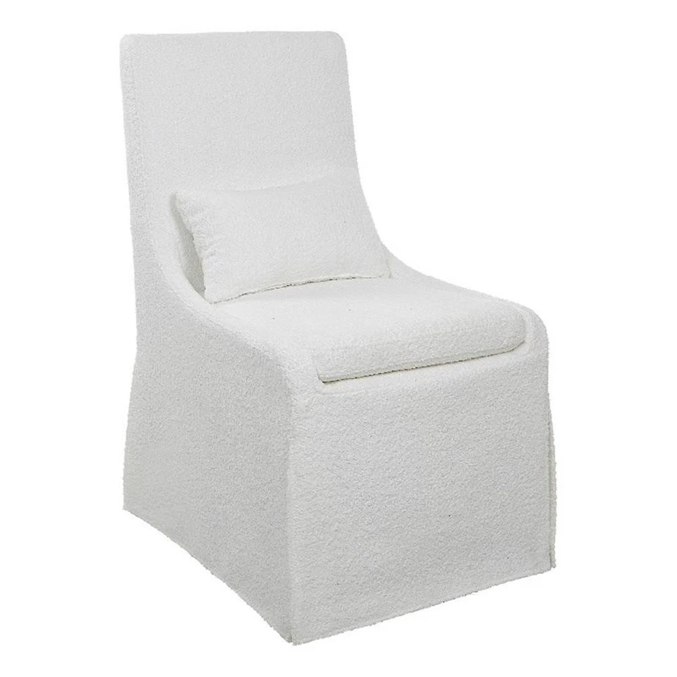 Silla sin brazos Uttermost Coley estilo contemporáneo de madera y tela en blanco Foto 2 de 4