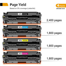 4PK CF210A Toner Cartridge Fits for HP LaserJet Pro 200 M251nw MFP M276n M251n