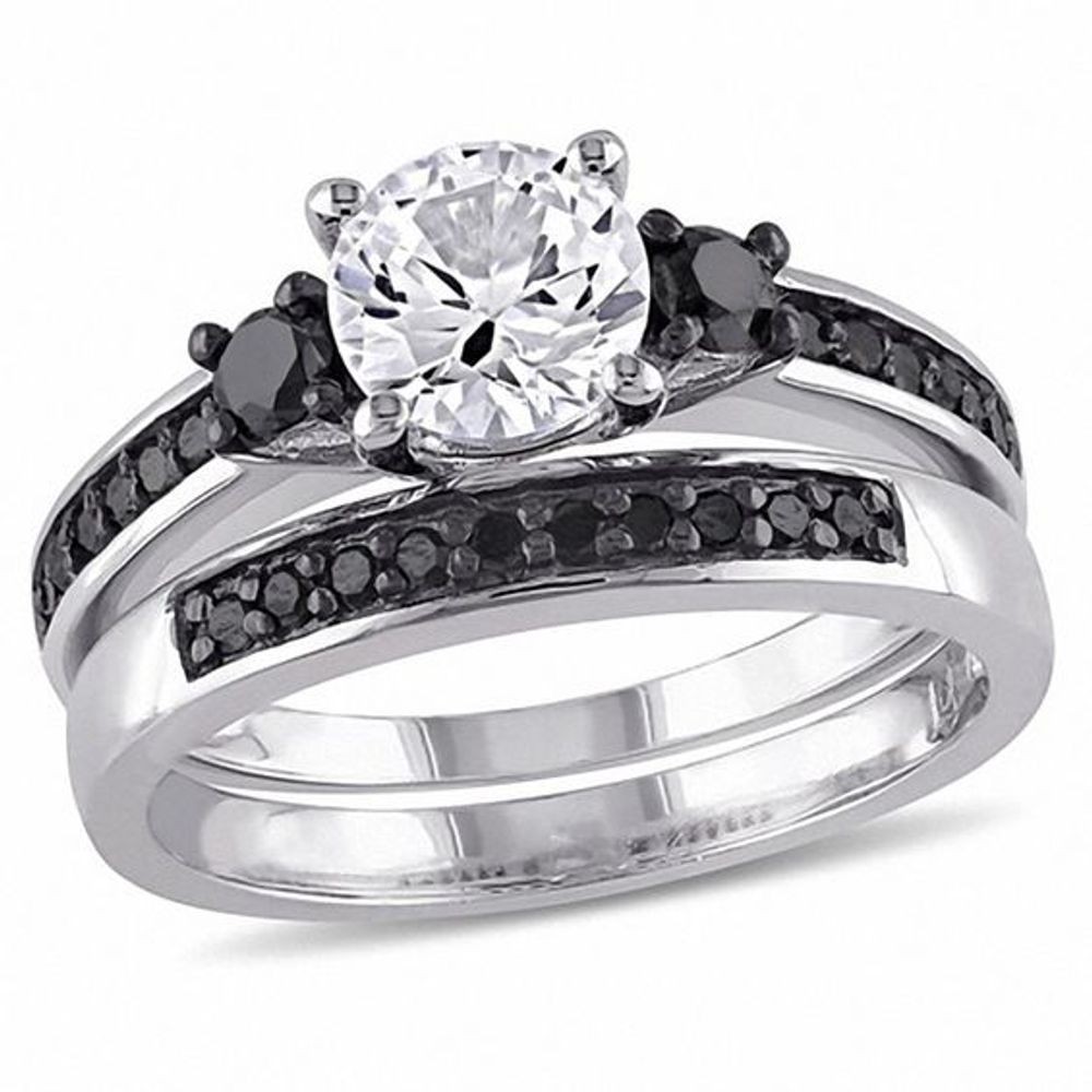 3.90CT. T. W. Negro & Blanco Diamante 14K Oro Sobre Pedida de Novia Anillo Juego