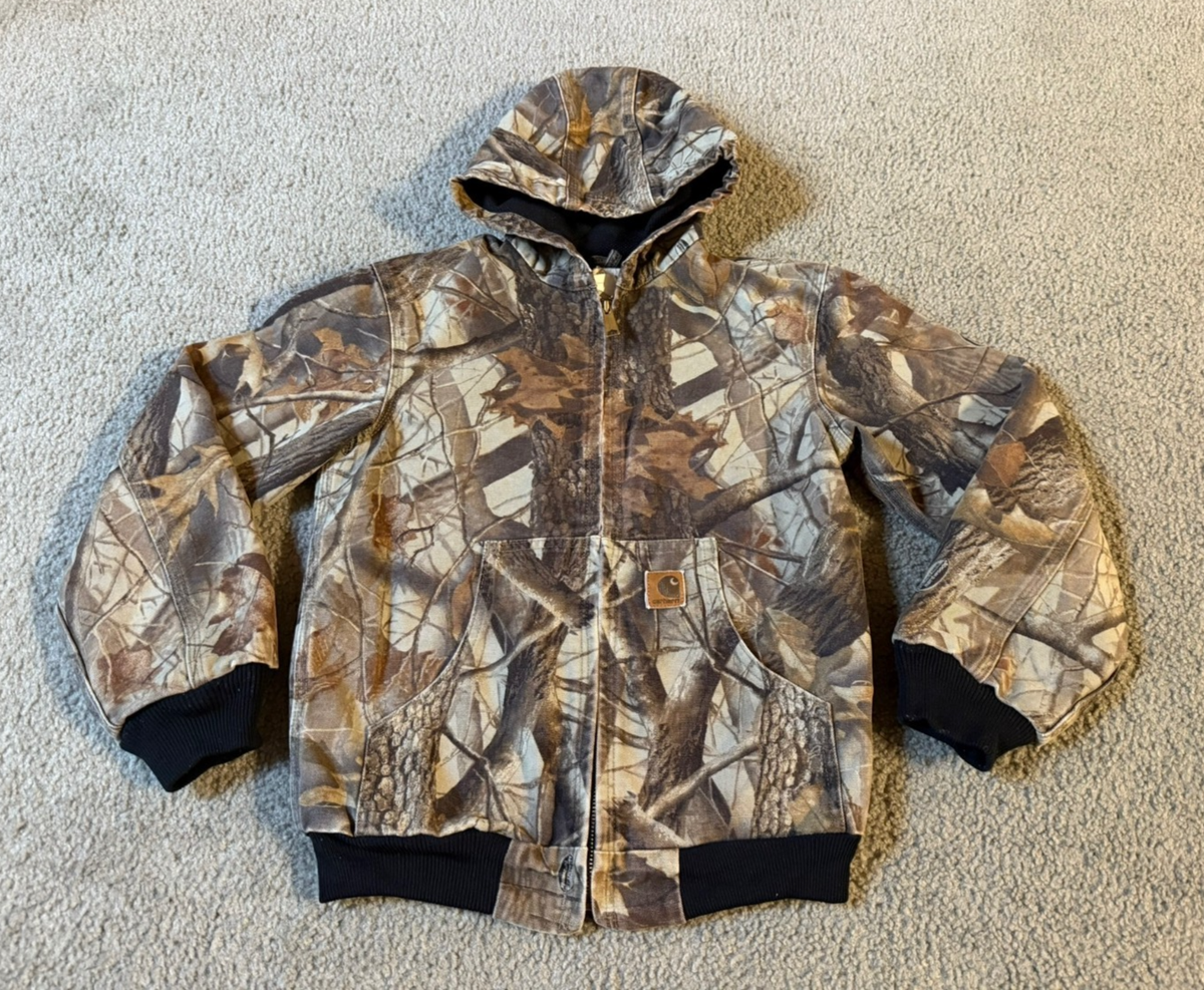 VTG Carhartt Woodland Realtree Camouflage Canvas Hooded Jacket