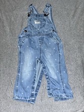 Osh Kosh B'Gosh Denim Overalls Size 12M Heart Print Adjustable Straps Snap Legs