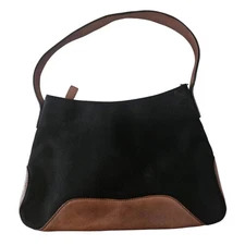 Vintage Hobo International Annapolis MD Black Fabric Brown Leather Shoulder Bag