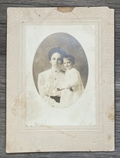 Antique Cabinet Card Photo Of Young Mother And Child Holding A Flower