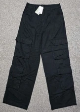 H&M Straight Black Combat Cargo Utility Trousers Pants Size Uk 8 (L)
