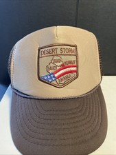 Vtg 90s Desert Storm Patch Hat US Flag Logo Snap Back Trucker Baseball Cap S1