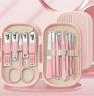 8/14 Piece Deluxe Manicure & Pedicure Set Pink And Blue Stainless Steel Nail Sci