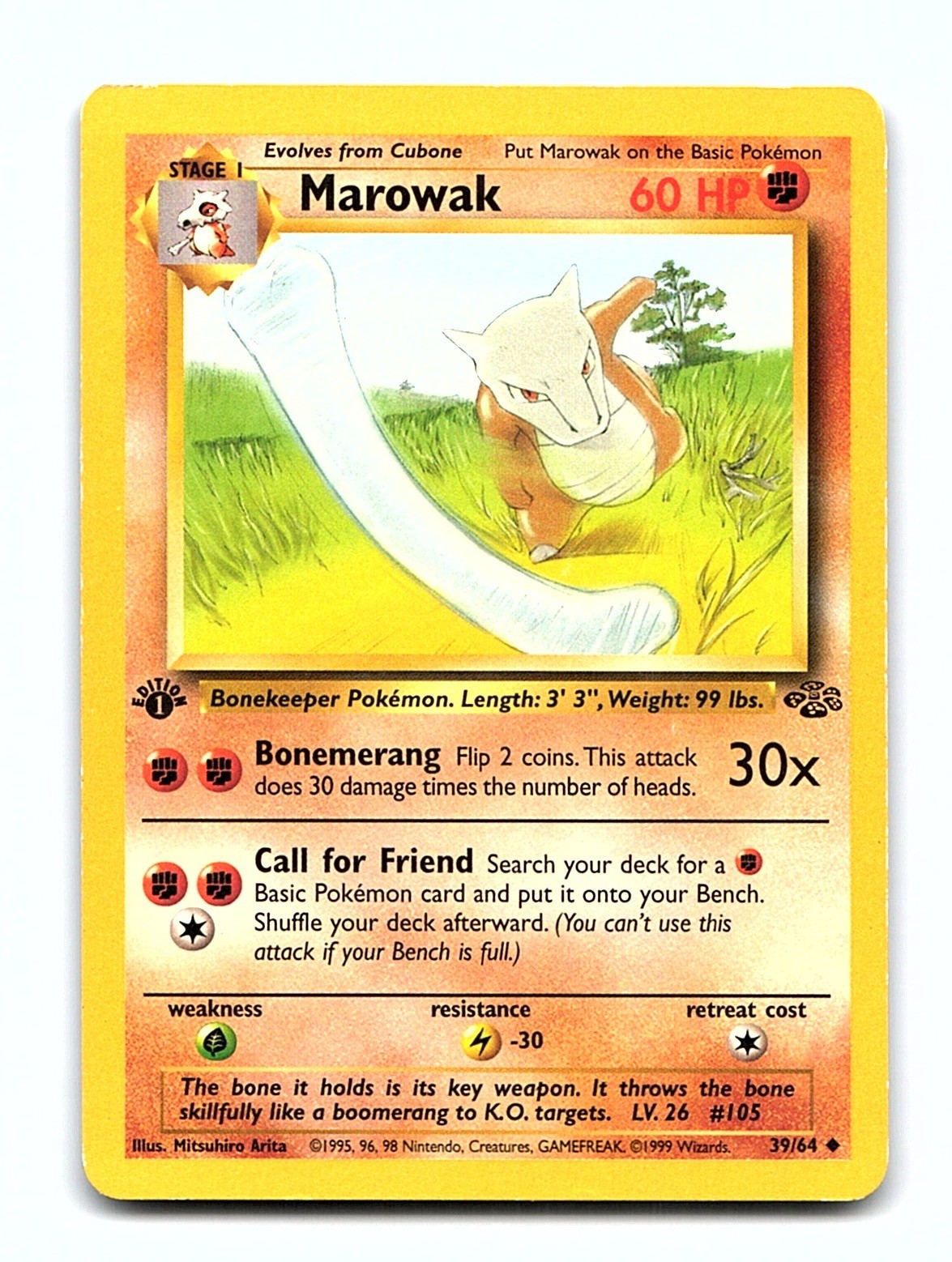 Marowak 39/64 Uncommon Jungle Pokemon 1st Edition Moderately Played