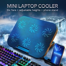 12-17" Laptop Cooling Pad Thin 6 Silent Fans Adjustable USB Port Fan Speed Metal