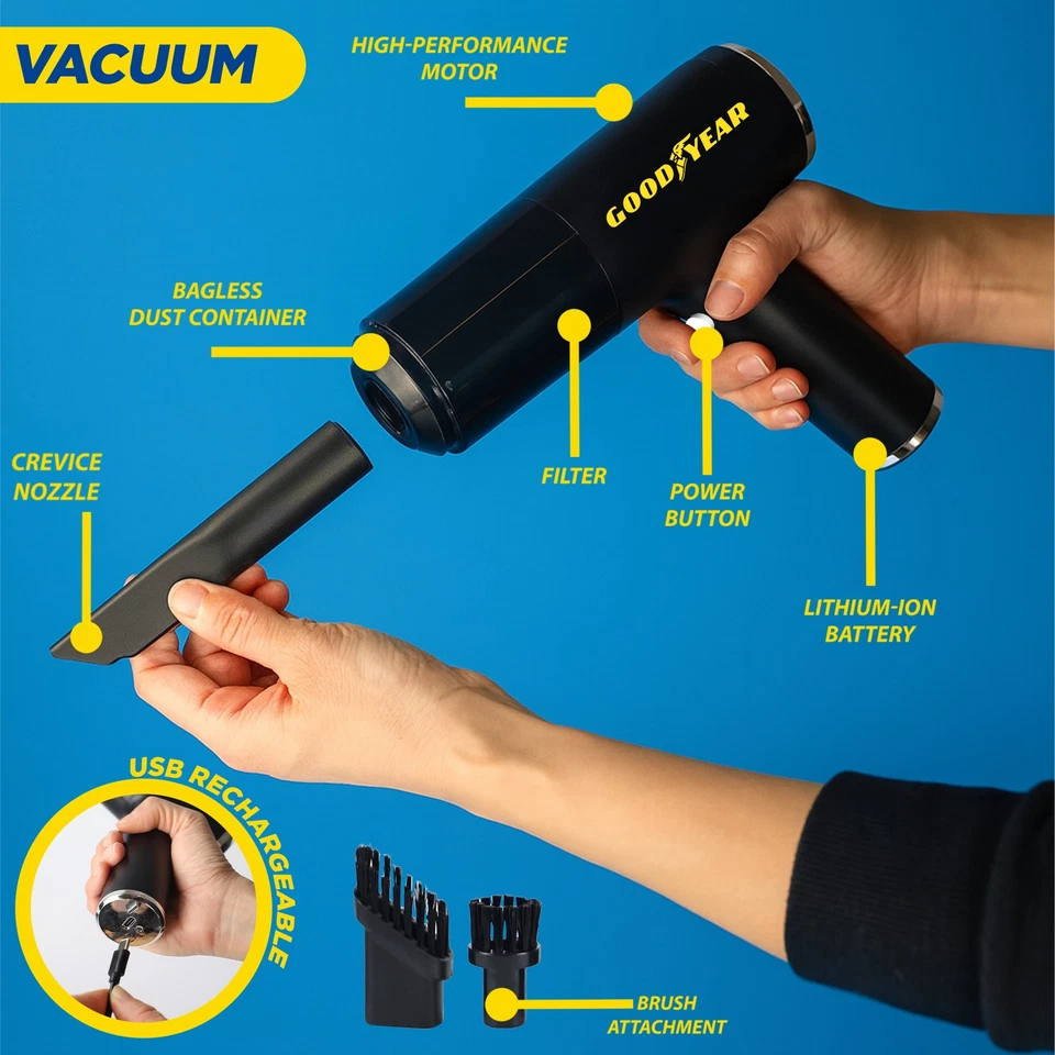 2-in-1 Goodyear Cordless Vacuum Air Duster USB Rechargeable Portable Bagless - Image 4 of 4
