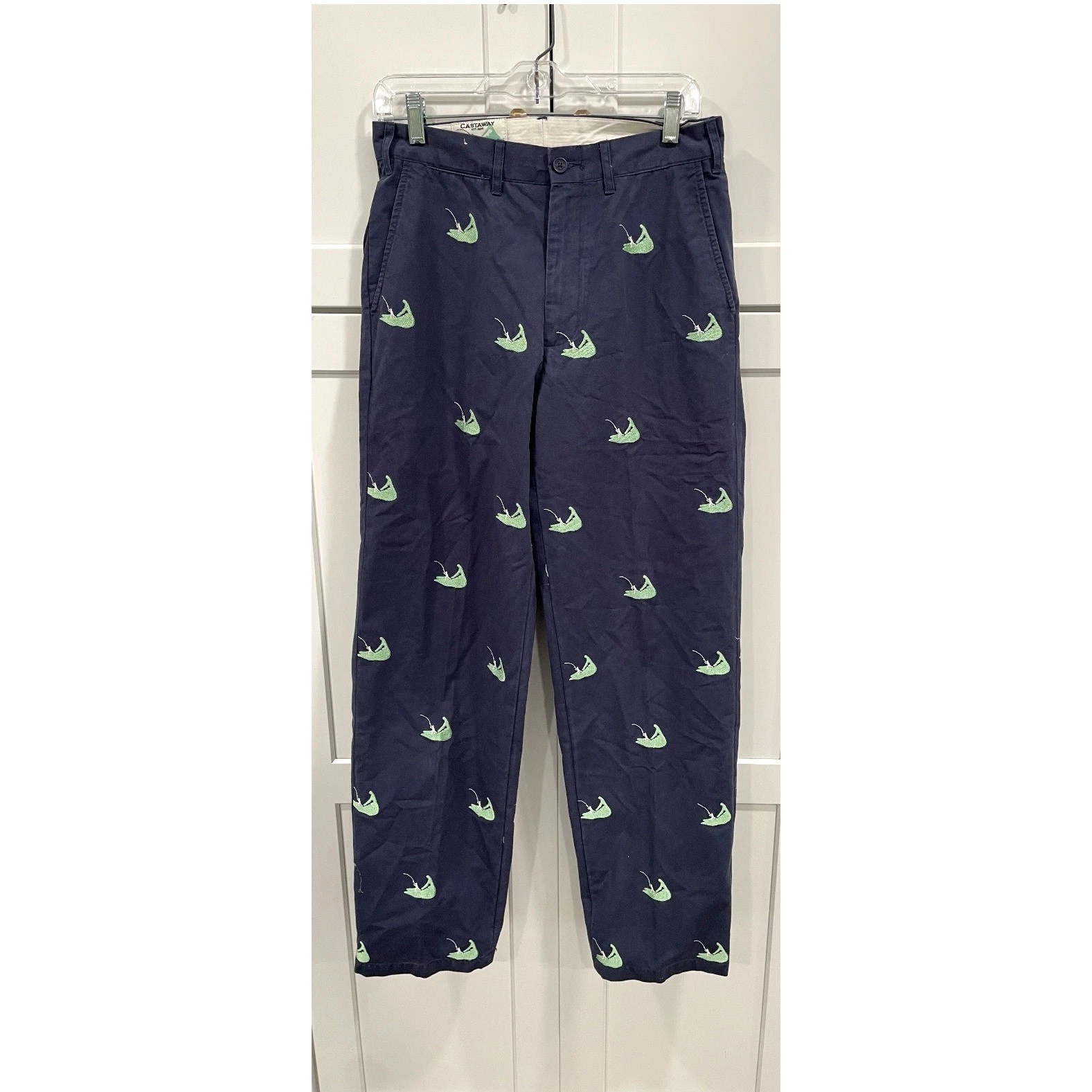 Castaway Nantucket Island Mens Blue Chino Pants Fishing Embroidered 30x31