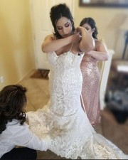 Mori Lee Wedding Dress Size 8 – Lace Gown, Cathedral Train, Corset Back – Ivory