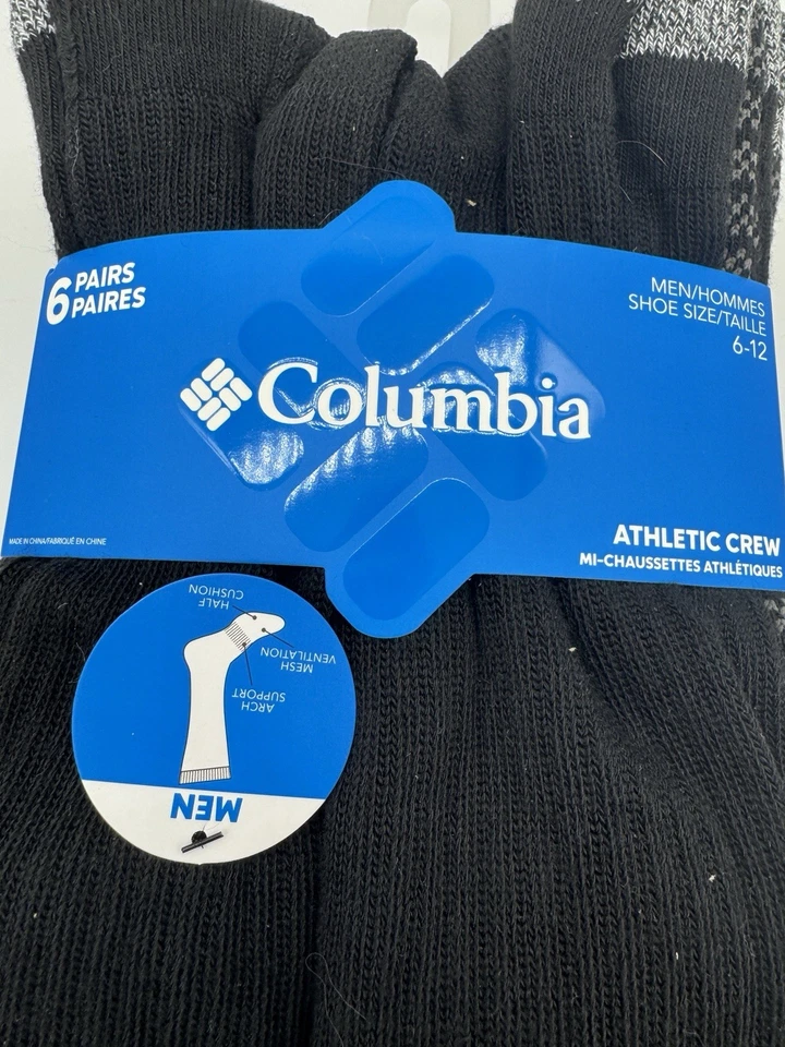 Paquete de 6 pares de calcetines deportivos Columbia para hombre negro gris talla 6-12 Foto 3 de 3