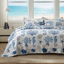 Coastal Quilt Set Full/Queen Size - Lightweight Microfiber Reversible