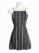 Honey Punch Black & White Striped Square Neck Fit & Flare Short Dress S
