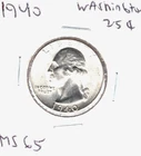 1940 Washington silver quarter BU