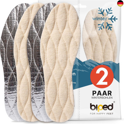 biped 2 Paar Winter Einlegesohlen - Schuheinlagen aus echter Lammwolle -