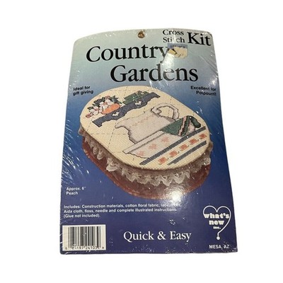 What's New Inc Country Gardens 6'' Cross Stitch Kit Box Cottagecore VTG Sealed