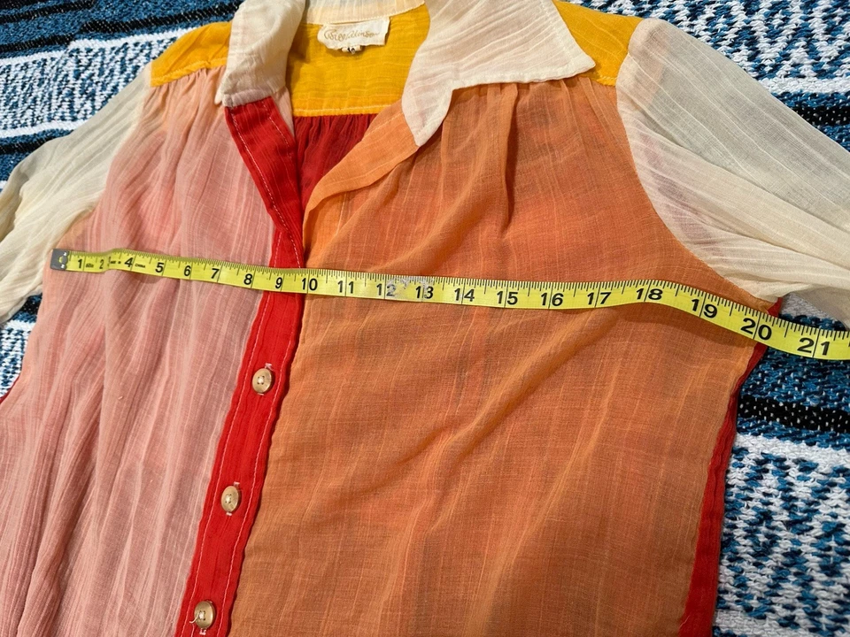 Vtg 70’s Bill Atkinson Glen Of Michigan Mod Patchwork Top Sheer Blouse Size 10 - Image 2 of 4