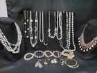Vtg Now Pearl Costume Estate Jewelry Lot Necklaces Bracelet Earrings Ring #906