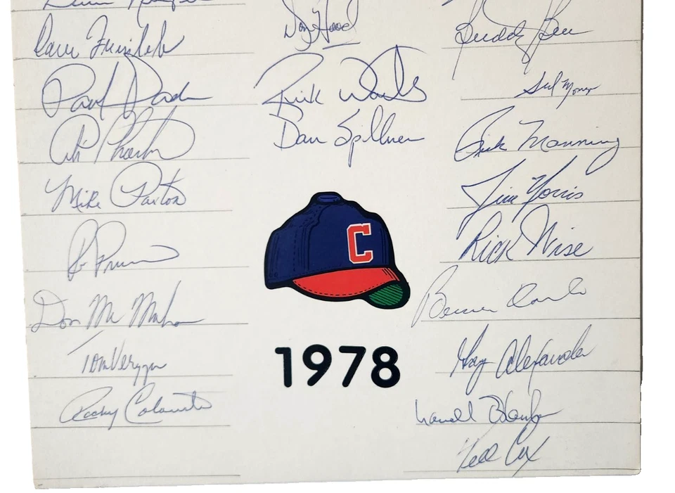 Cartel firmado por el equipo de los Indios de Cleveland 1978 31-A Thornton, D Kuiper, Rick Waits Foto 4 de 4
