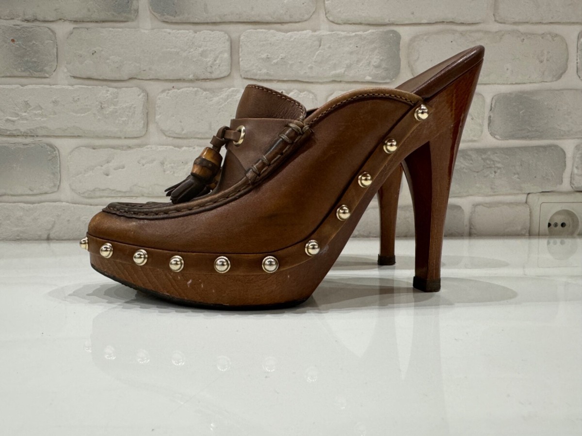 GUCCI グッチ タッセル ミュール レザー 茶 36.5 Gucci Brown Leather Mules & Clogs Brown Platform Size 36.5 | eBay