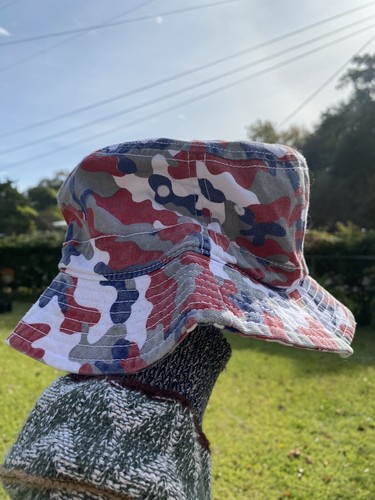 blue camo canvas bucket hat Mens 