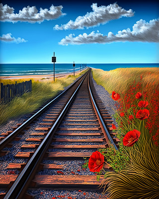 5D Diamond Painting Beach Train Tracks Kit