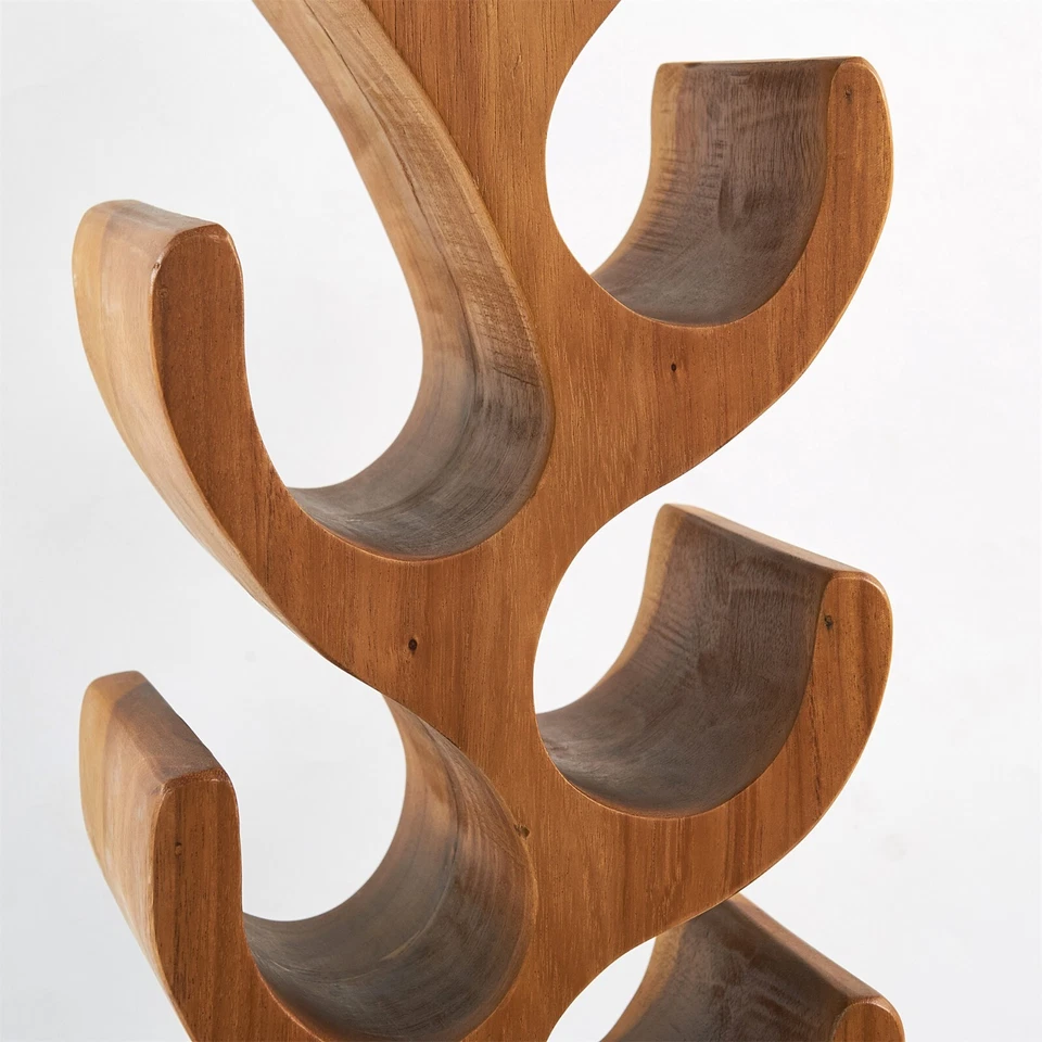 Hand-Carved Suar Wood Tree Shaped Wine Rack Bottle Holder Brown for 6/8/12 - Image 3 of 4