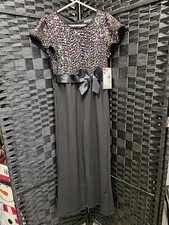Niñas Palazzo Mono Lentejuelas Lateral Negro Satinado Corbata Nuevo con Etiquetas Pequeño