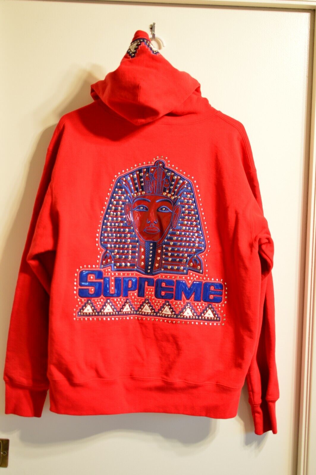 Supreme FW20 Pharaoh Studded Hooded Sweatshirt Size MEDIUM Red Blue Studded RARE